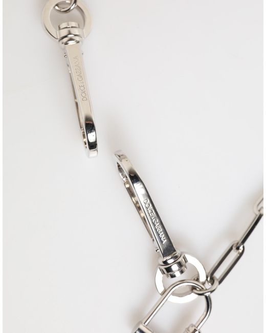 Dolce & Gabbana White Tone Metal Chain Dg Logo Pendant Necklace for men
