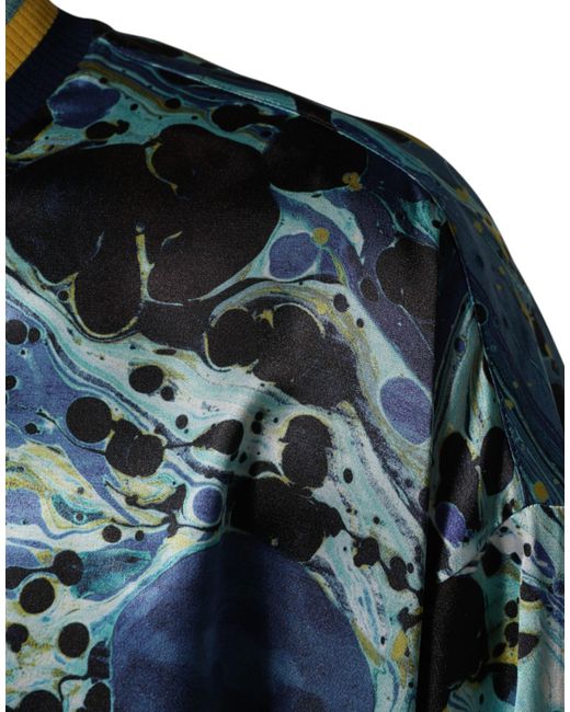 Dolce & Gabbana Blue Marble Print Pullover Sweater Elastane+Polyester Clothing for men