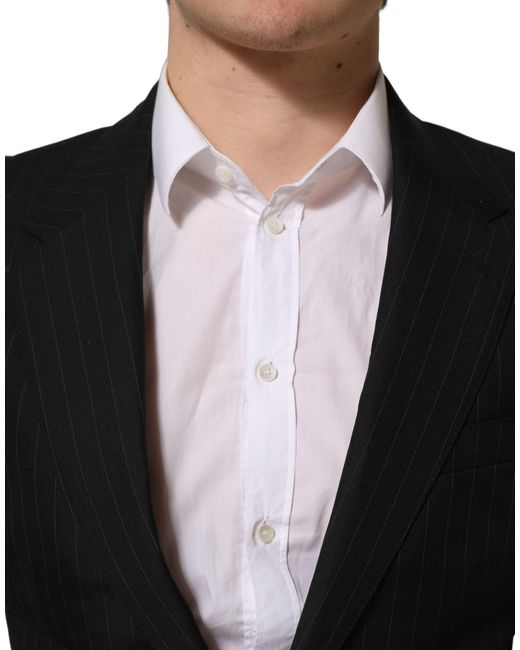 Dolce & Gabbana Black Stripes Wool Single Breasted Blazer Silk Virgin Clothing for men