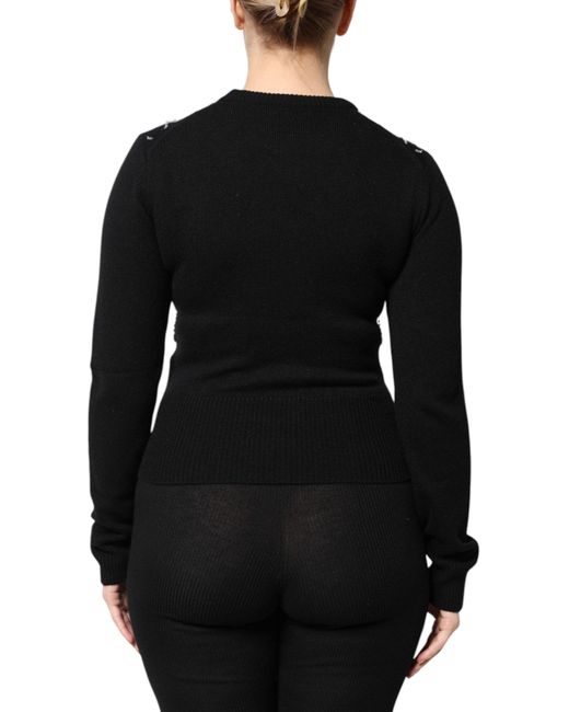 Dolce & Gabbana Black Cashmere Embellished Long Sleeves Top for men