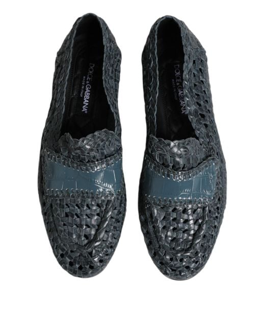 Dolce & Gabbana Gray Woven Leather Loafers for men