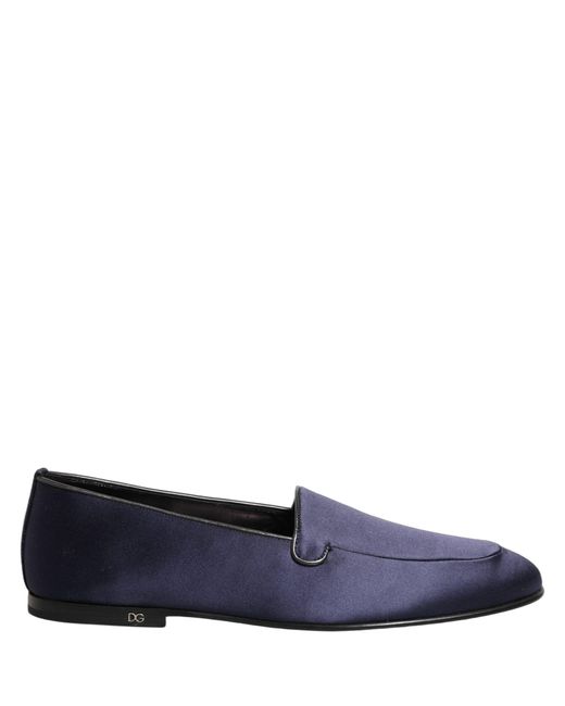 Dolce & Gabbana Navy Blue Satin Dg Logo Dress Loafers Shoes for men