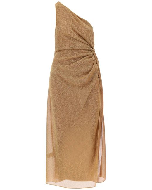 Oseree Natural Oséree One-shoulder Dress In Lurex Knit