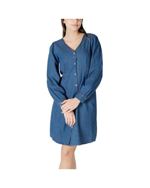 Ichi Blue Cotton Short Dress