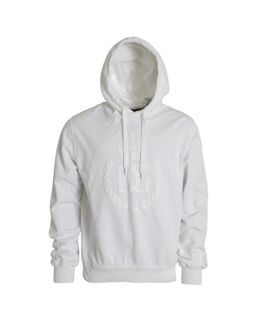 Dolce & Gabbana Gray White Cotton Hooded Pullover Sweatshirt Men for men