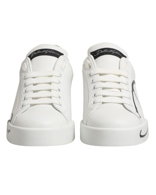 Dolce & Gabbana White Gray Low Top Leather Sneaker Shoes