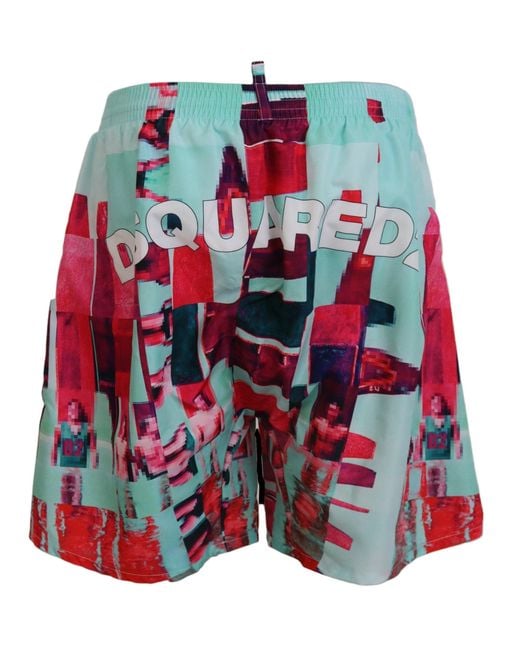 DSquared² Red Dsqua² Printed Beachwear Shorts Swimwear for men
