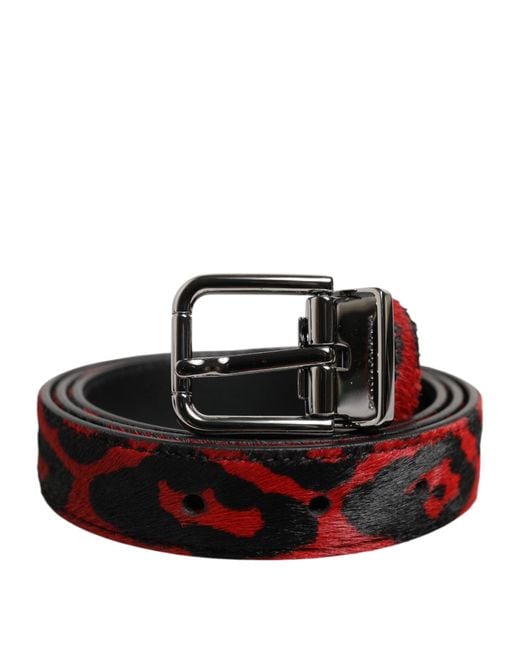 Dolce & Gabbana Black Leopard Metal Buckle Belt And Calfskin Hairy Leather for men