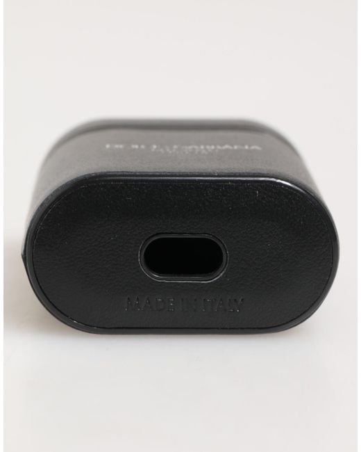 Dolce & Gabbana Black Calfskin Leather Logo Print Flip Holder Airpods Case
