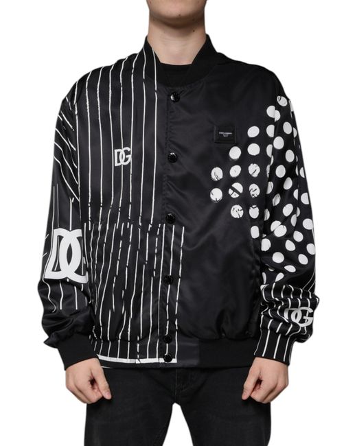 Dolce & Gabbana Black Polka Dot Stripe Nylon Bomber Jacket for men