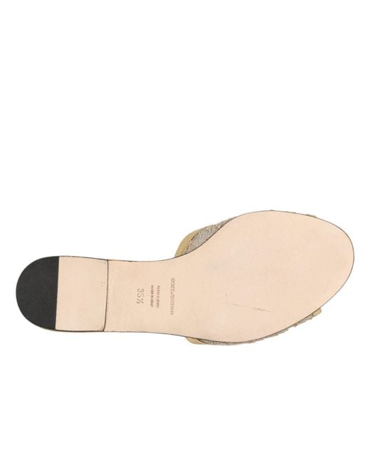 Dolce & Gabbana Metallic Gold Devotion Lace Flats Slip On Sandals Shoes