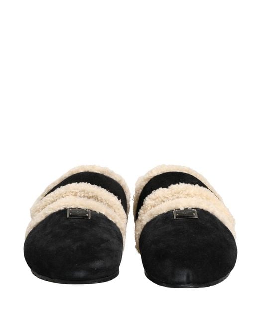 Dolce & Gabbana Beige Black Faux Fur Flats Men Sandals Shoes for men