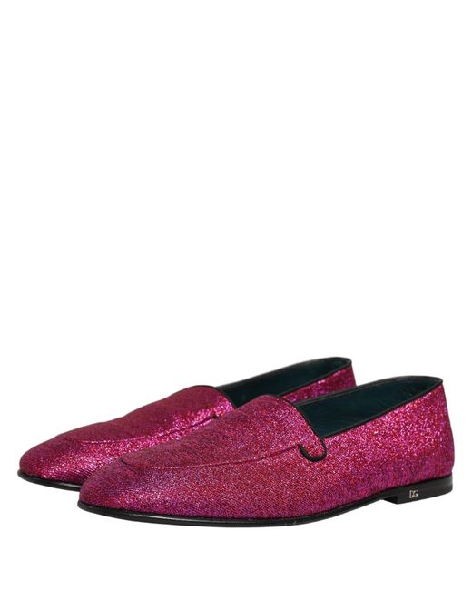 Dolce & Gabbana Purple Pink Glitter Lurex Logo Dress Loafers Shoes for men