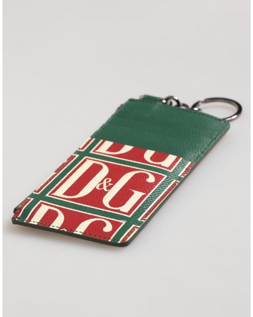 Dolce & Gabbana Green Calf Leather Logo Print Monogram Card Holder Wallet for men