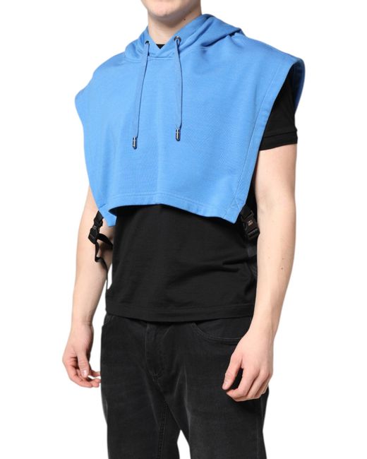 Dolce & Gabbana Blue Cotton Hooded Men Sportswear Vest Sweater for men
