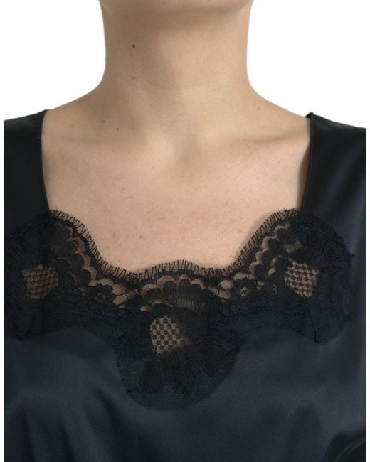 Dolce & Gabbana Black Polyester Lace Trim Sheath Midi Dress