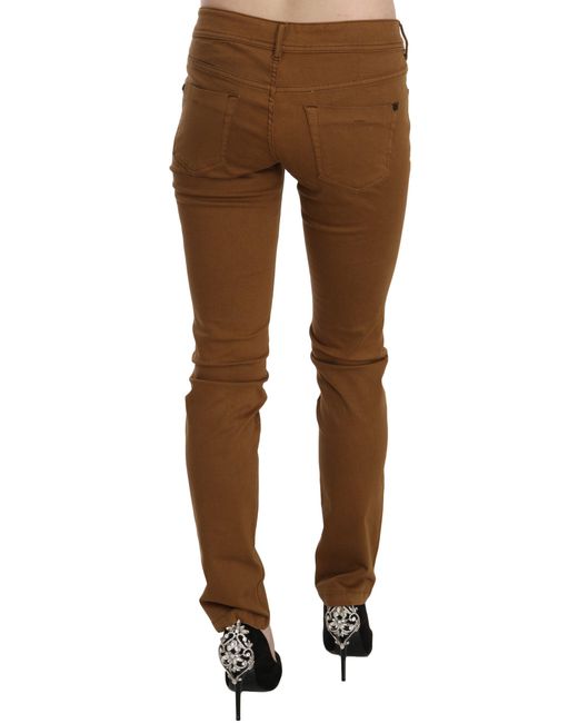 Plein Sud Black Brown Cotton Mid Waist Skinny Slim Fit Denim Jeans