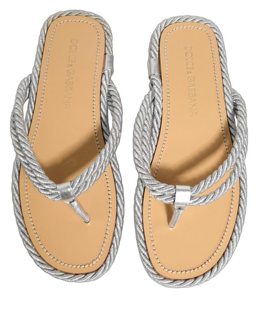 Dolce & Gabbana White Silver Rope Slides Sandals Flip Flops Shoes for men