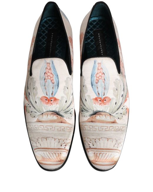 Dolce & Gabbana White Floral Vase Slip On Dress Loafers Shoes for men