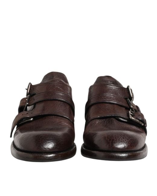 Dolce & Gabbana Brown Leather Monk Strap Formal Derby Shoes for men