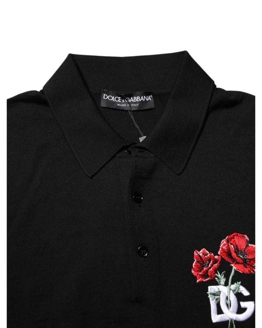 Dolce & Gabbana Black Wool Logo Floral Short Sleeve T-Shirt Virgin for men