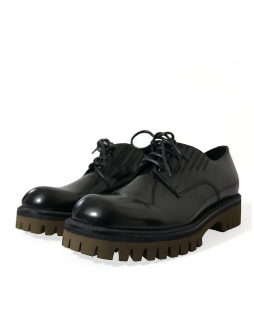 Dolce & Gabbana Black Leather Lace Up Derby Men Dress Shoes for men