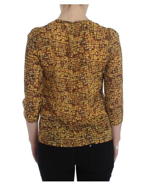 Dolce & Gabbana Brown Sicilian Mosaic Print Silk Blouse