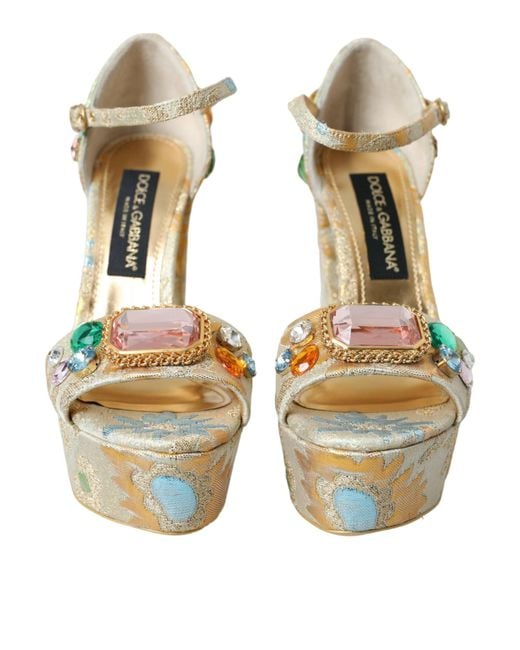 Dolce & Gabbana Metallic Floral Jacquard Crystal Sandals Shoes