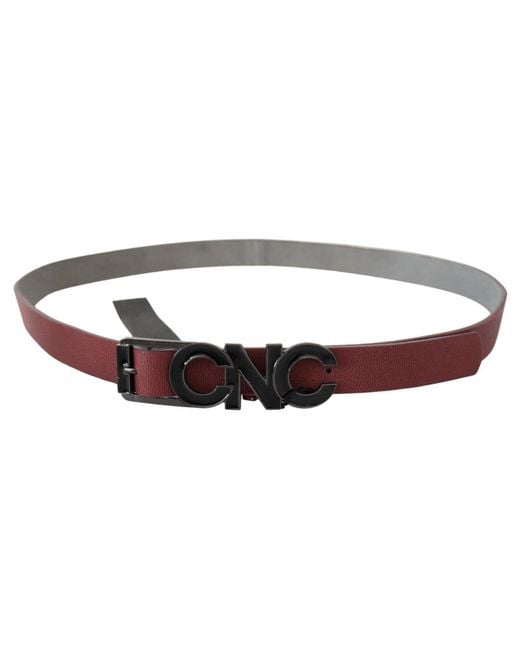 CoSTUME NATIONAL Black Maroon Skinny Leather Logo Fashion Belt