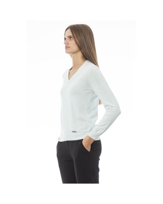 Baldinini White Light Blue Cashmere Sweater