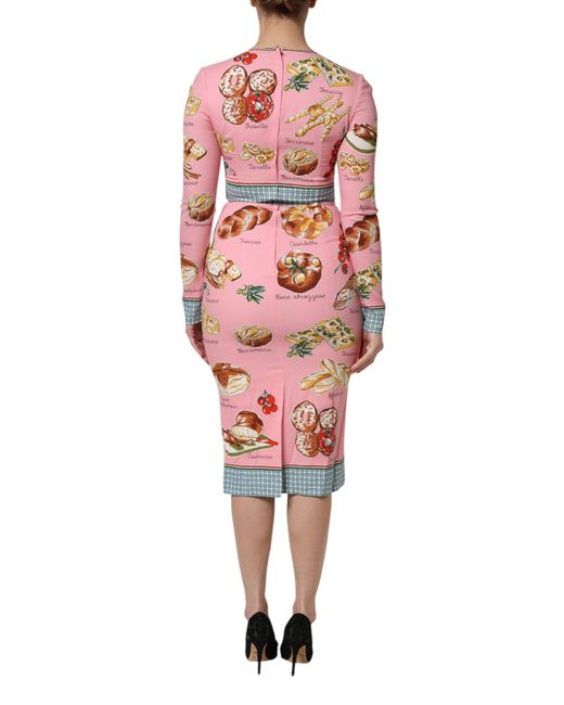 Dolce & Gabbana Red Italian Bread Print Midi Dress