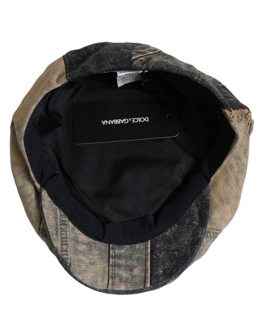 Dolce & Gabbana Black Brown Cotton Denim Newsboy Capello Cabbie Hat for men