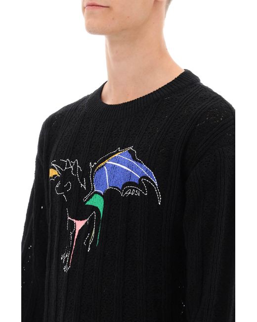 ANDERSSON BELL Black Dragon Pointelle Knit Sweater for men