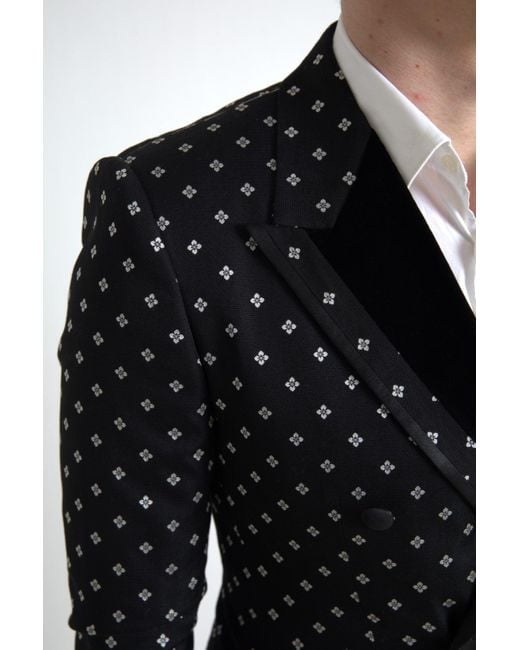 Dolce & Gabbana Black Elegant Geometric Patterned Slim Blazer for men