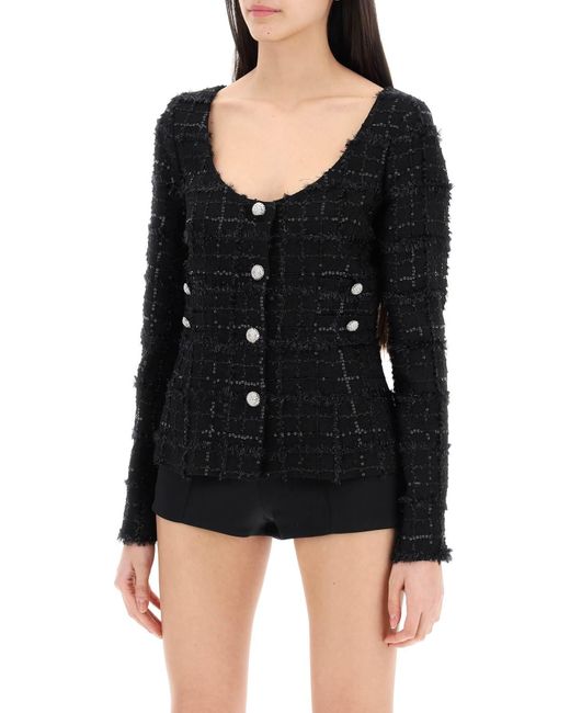 Alessandra Rich Black Tweed Jacket With Sequins Embell
