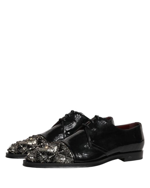 Dolce & Gabbana Black Embellished Men Derby Dress Formal Shoes for men