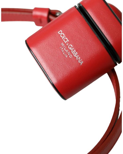 Dolce & Gabbana Red Calfskin Leather Logo Print Strap Airpods Case for men