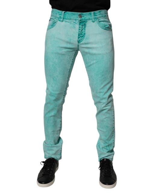 Dolce & Gabbana Blue Slim Fit Acid Wash Jeans for men
