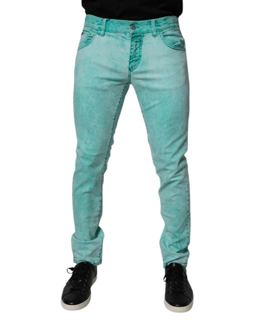 Dolce & Gabbana Blue Slim Fit Acid Wash Jeans for men