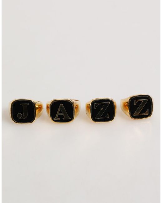 Dolce & Gabbana Natural Tone Brass Jazz Letter Set 4 Pieces Adjustable Ring for men