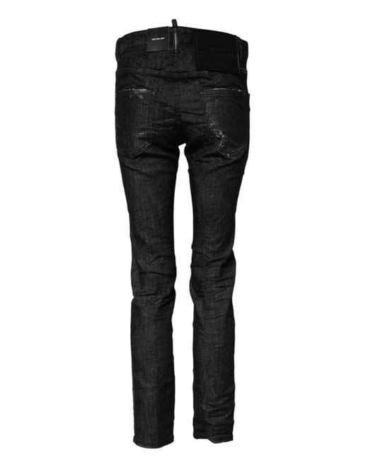 DSquared² Black Washed Cotton Mid Waist Skinny Jeans for men