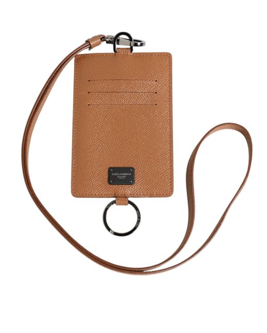 Dolce & Gabbana White Dark Brown Leather Lanyard Logo Card Holder Men Wallet for men