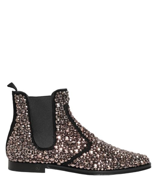 Dolce & Gabbana Brown Silver Embellished Chelsea Ankle Boots Shoes for men