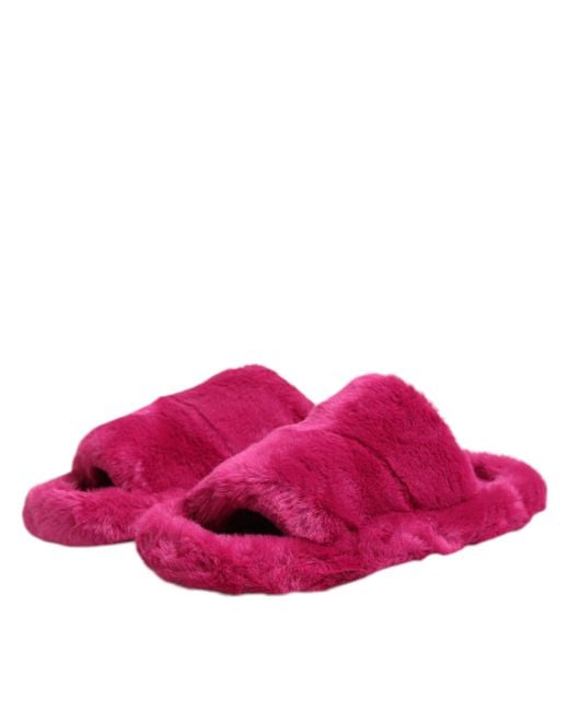 Dolce & Gabbana Pink Acrylic Faux Fur Mens Flats Sandals Shoes for men