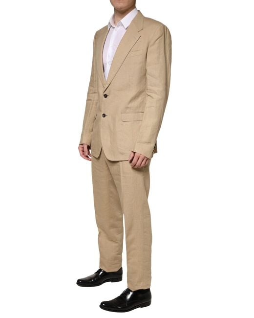 Dolce & Gabbana Natural Taormina Single Breasted Formal 2 Piece Suit Linen for men