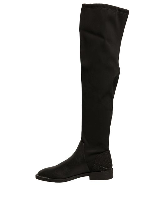 My Twin Black Leather Suede Flats High Boots Shoes