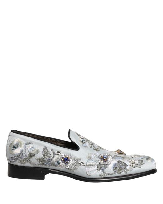 Dolce & Gabbana White Floral Embellished Men Loafers Shoes for men