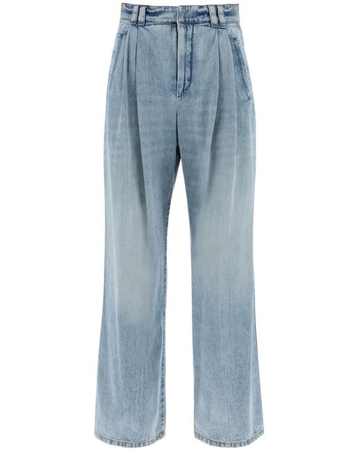 Brunello Cucinelli Blue Wide Leg Jeans With Double Pleats