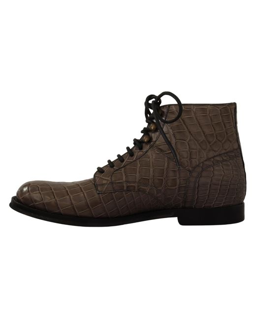 Dolce & Gabbana Black Elegant Crocodile Derby Brogue Boots for men