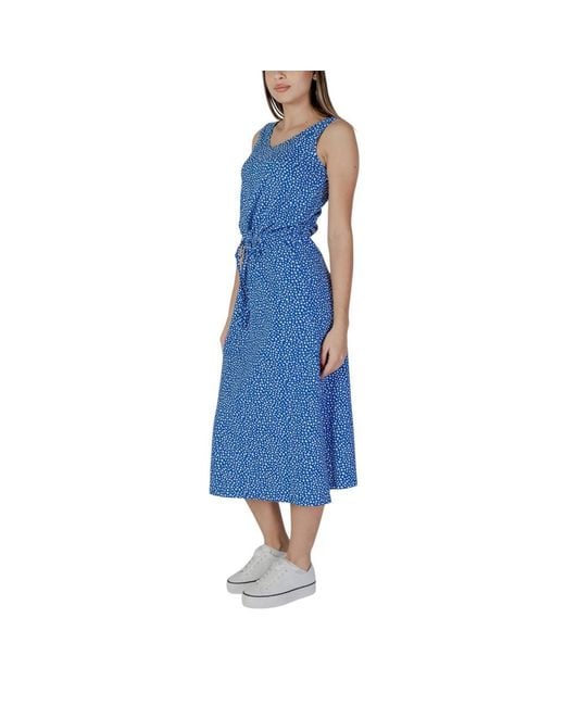 B.Young Blue White Cotton Long Dress